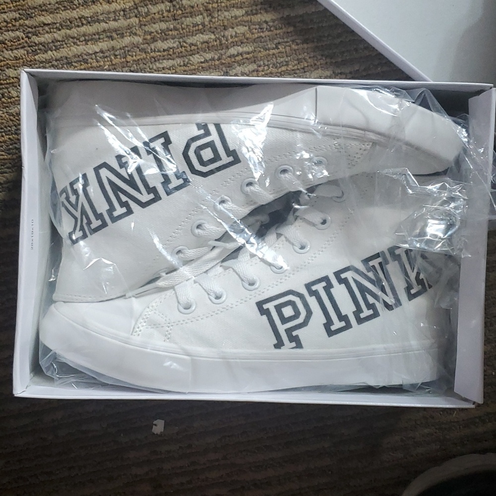 White High-Top Sneakers with Black Lettering